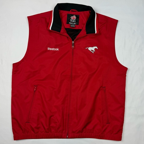 Reebok CFL Calgary Stampeders Mens Vest Sz Large Full Zip Embroidered Red EUC C3 - Picture 1 of 7